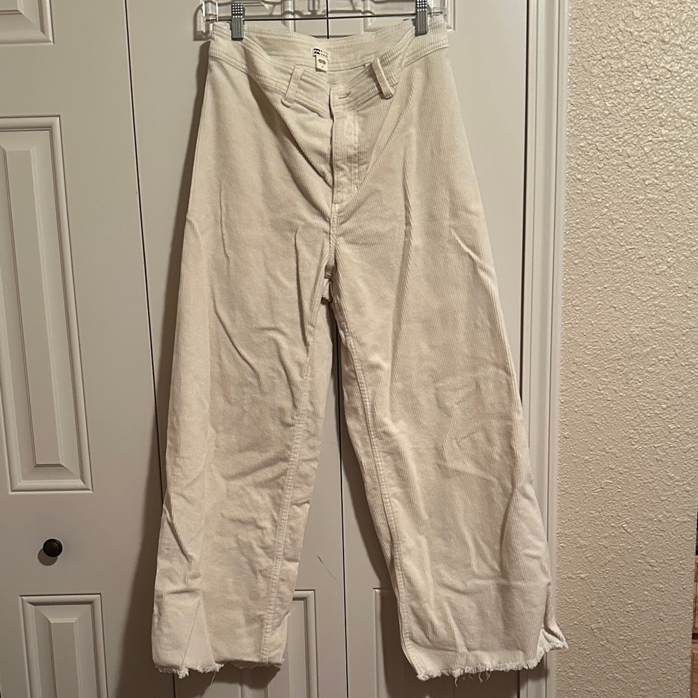 Billabong Cream Wide-Leg Corduroy Frayed Hem Pants
